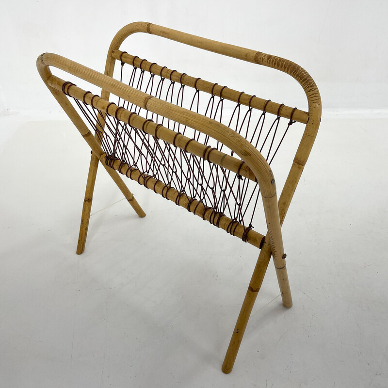 Vintage foldable bamboo and plastic magazine rack, 1930s