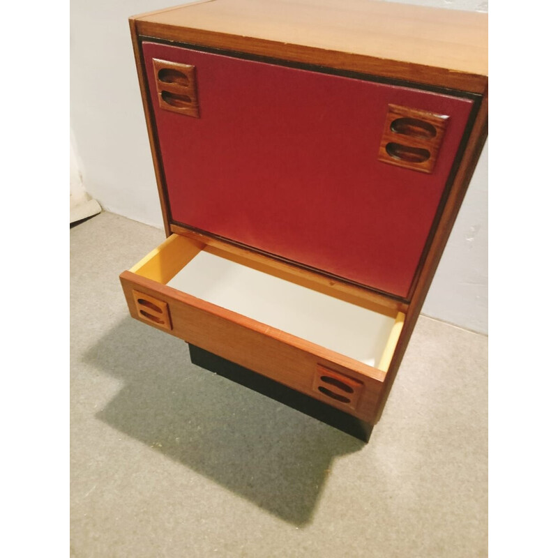 Pair of vintage night stands in teak and red leather, Denmark