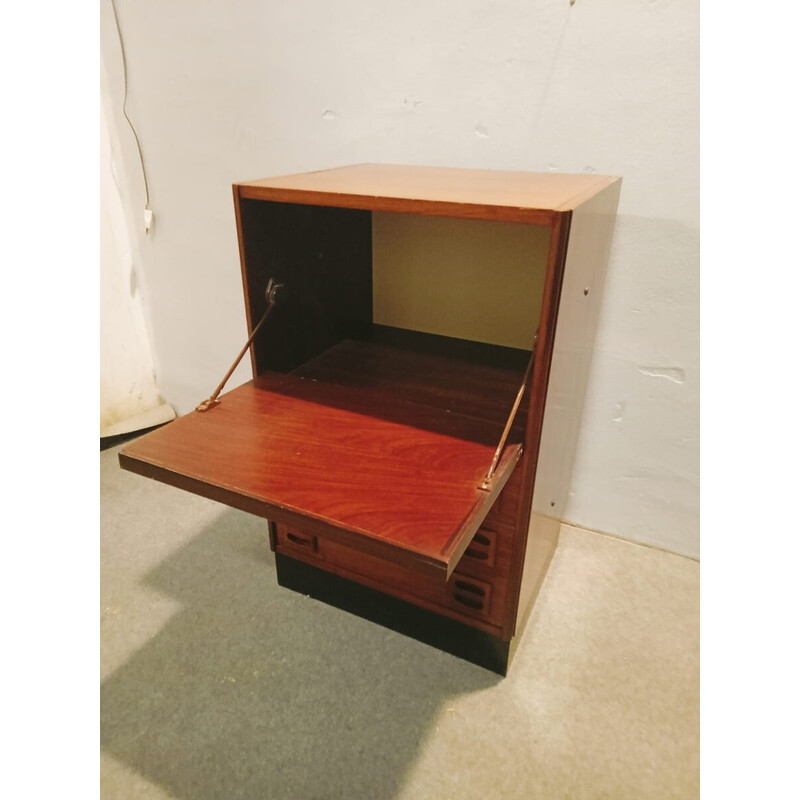 Pair of vintage night stands in teak and red leather, Denmark