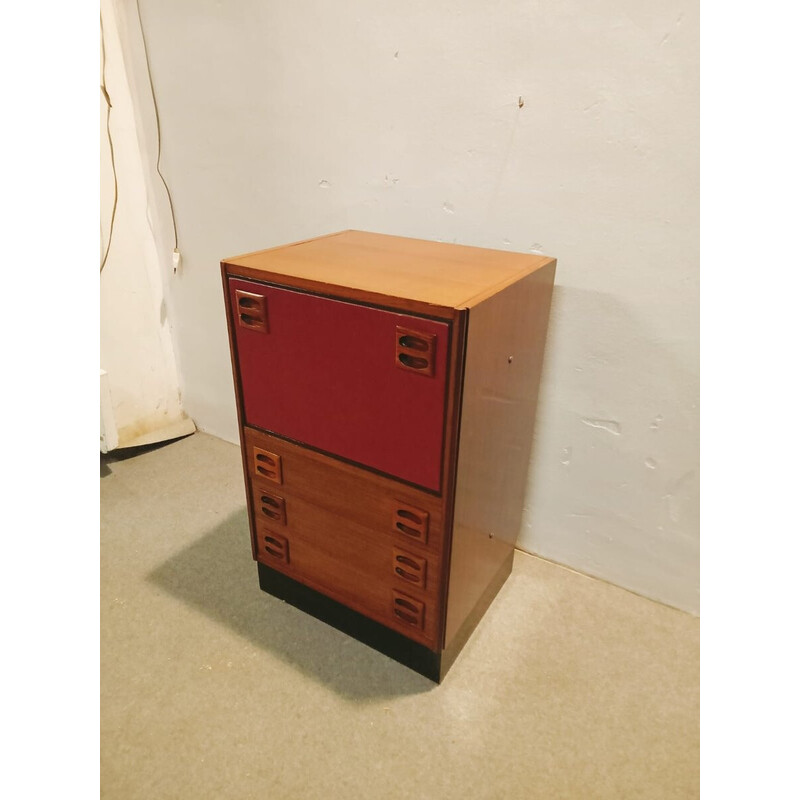 Pair of vintage night stands in teak and red leather, Denmark