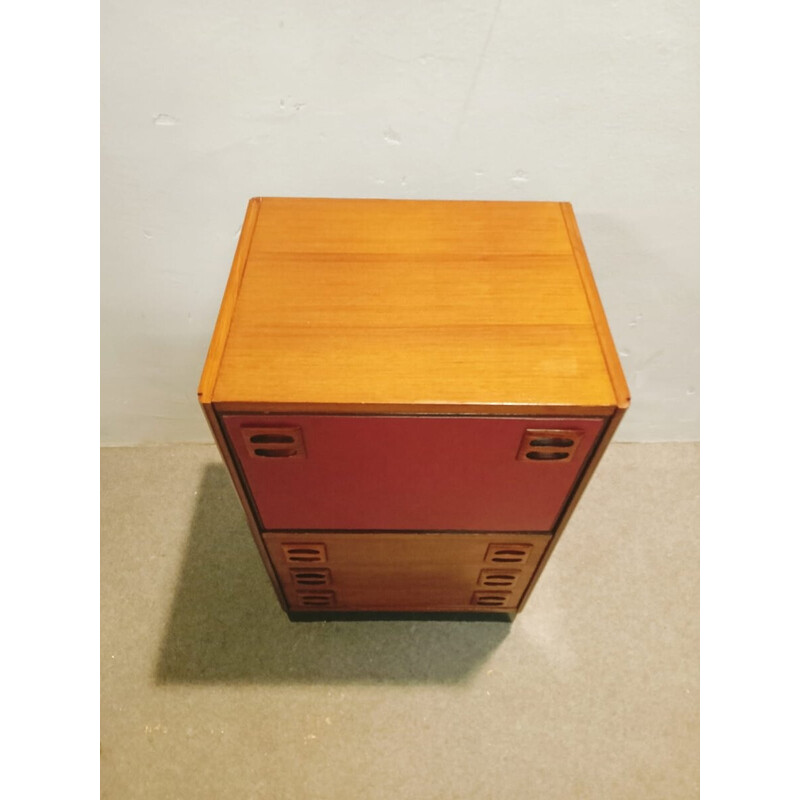 Pair of vintage night stands in teak and red leather, Denmark