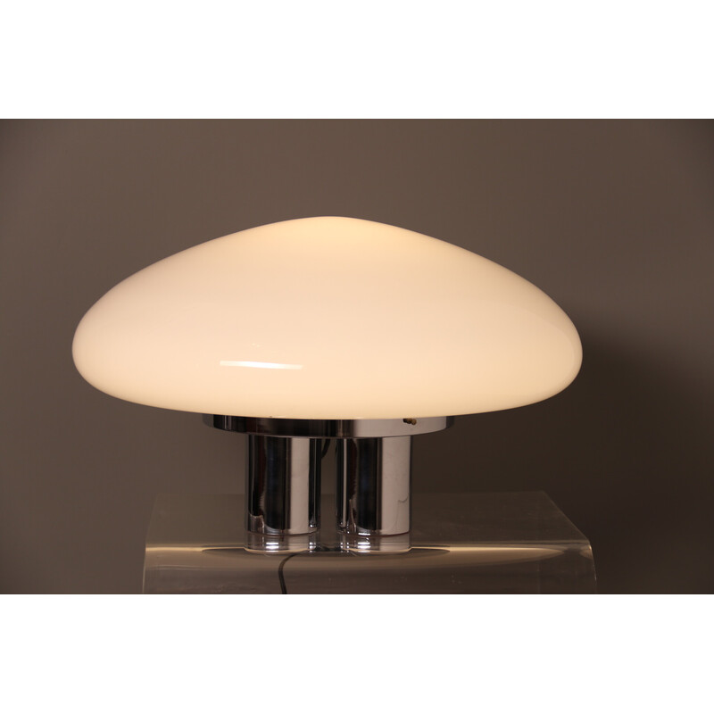 Lámpara de mesa vintage Magnolia en cromo y cristal opalino de Sergio Mazza