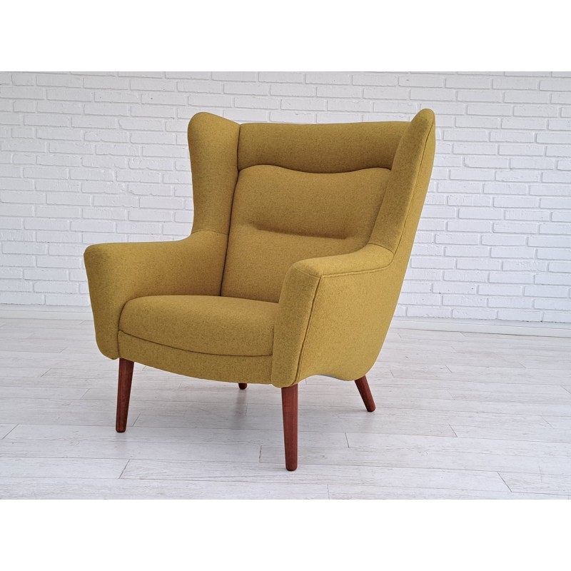 Fauteuil vintage scandinave en teck, chêne et laine, 1970