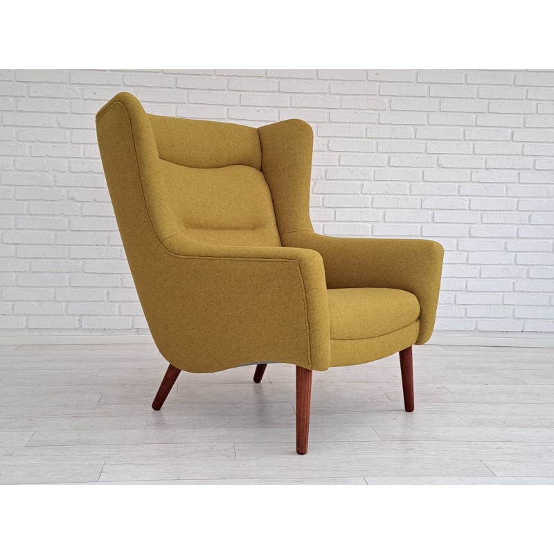 Vintage Scandinavische fauteuil in teak, eikenhout en wol, 1970