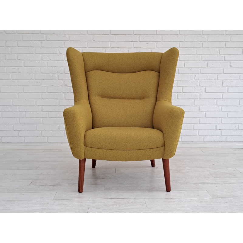 Vintage Scandinavische fauteuil in teak, eikenhout en wol, 1970
