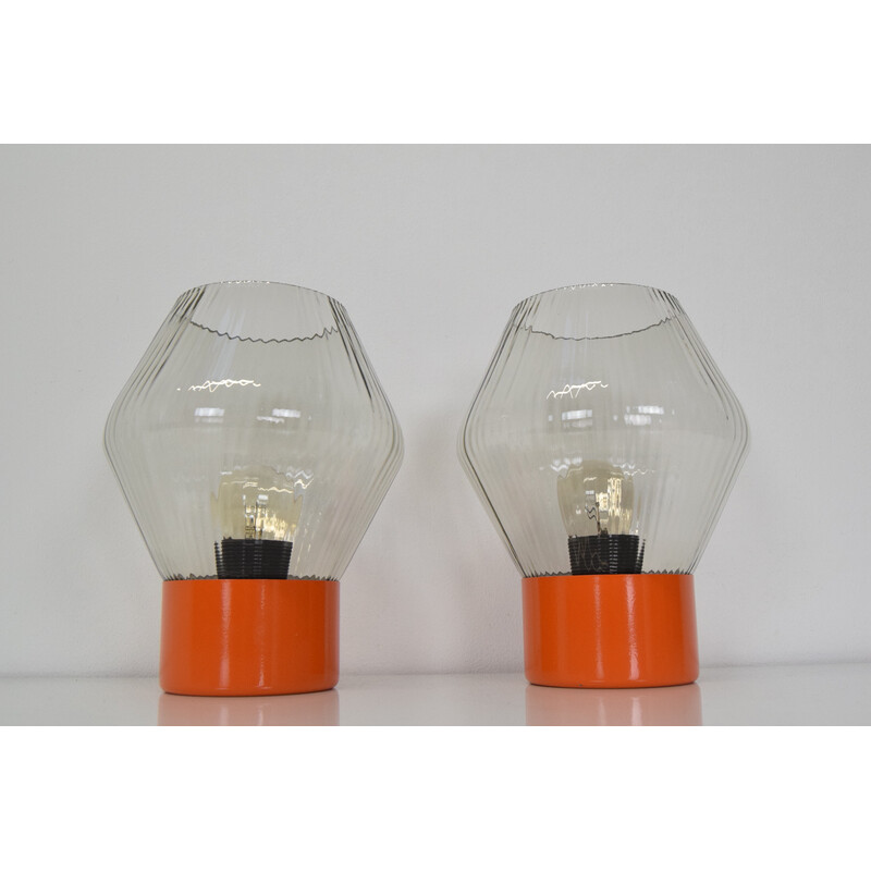 Pair of vintage metal and glass table lamps by Pokrok Zilina, Czechoslovakia 1970s