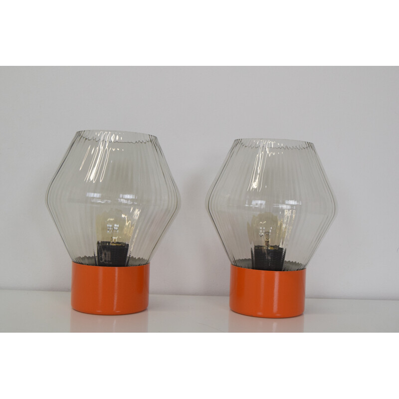 Pair of vintage metal and glass table lamps by Pokrok Zilina, Czechoslovakia 1970s