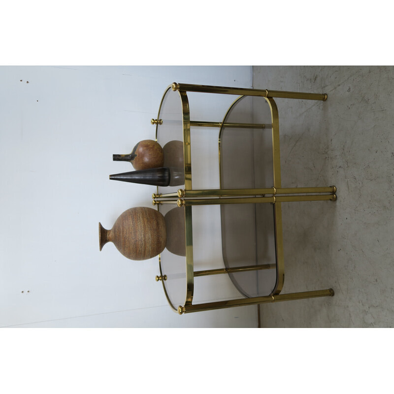 Pair of vintage side tables in brass and smoking glass, 1970s