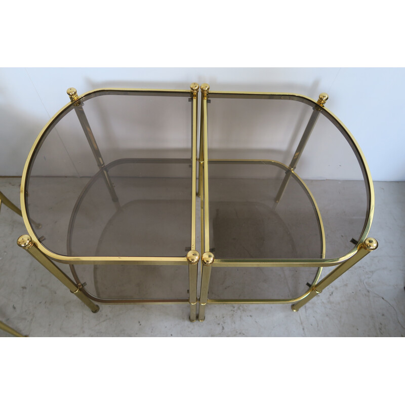 Pair of vintage side tables in brass and smoking glass, 1970s