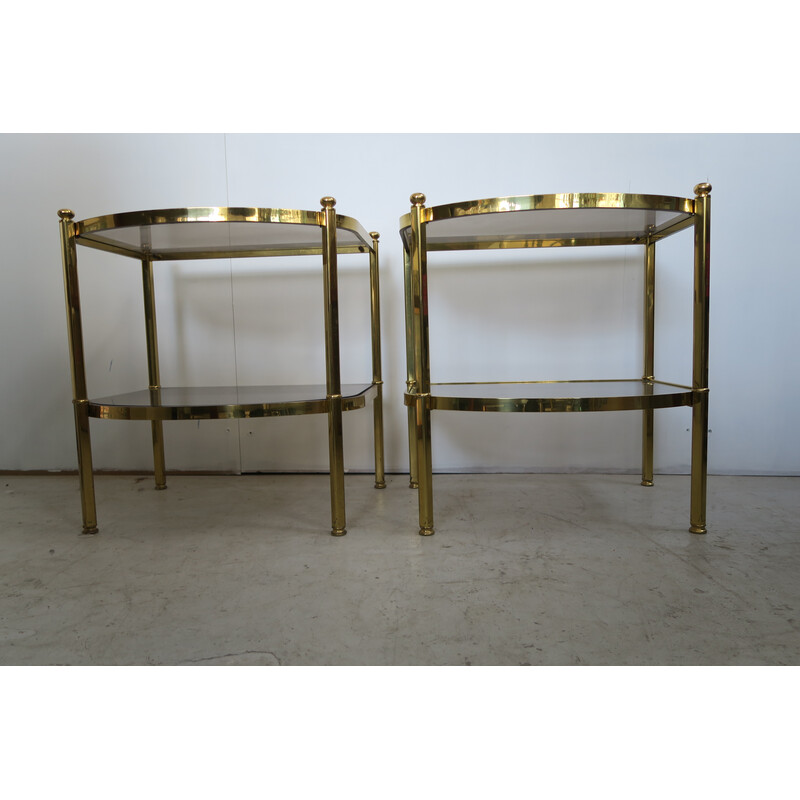 Pair of vintage side tables in brass and smoking glass, 1970s