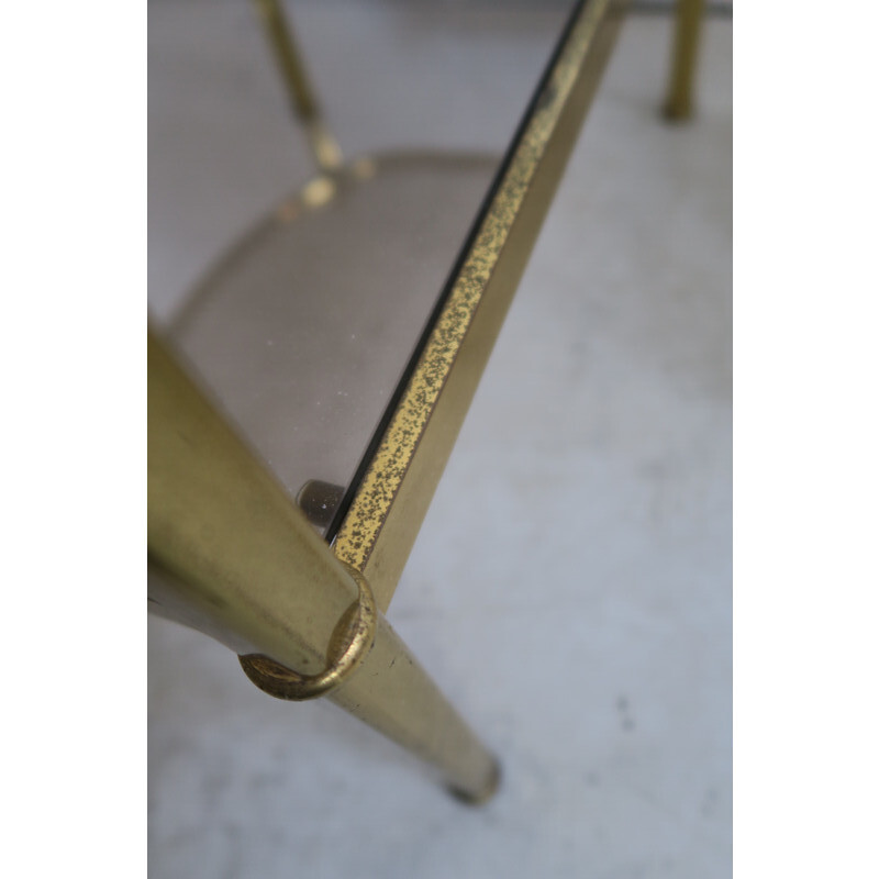 Pair of vintage side tables in brass and smoking glass, 1970s