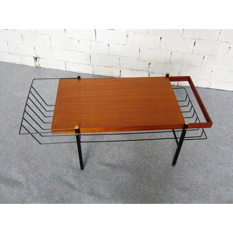 Vintage coffee table with magazine rack, 1960s