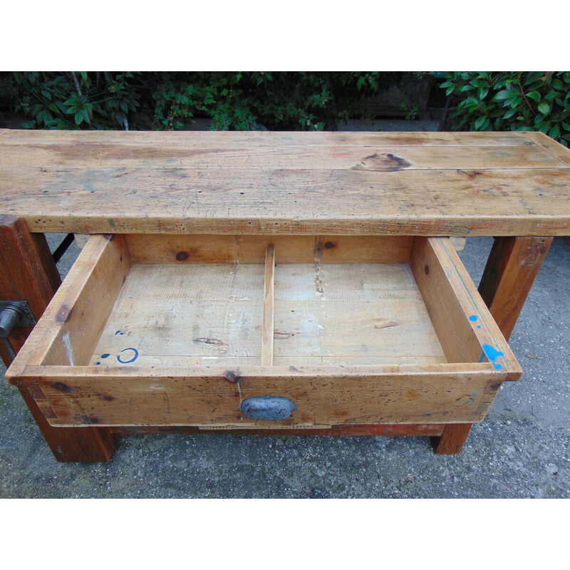 Mesa de carpintero vintage de madera maciza, años 40