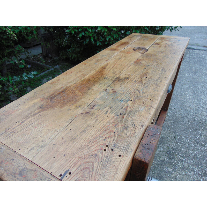 Mesa de carpintero vintage de madera maciza, años 40