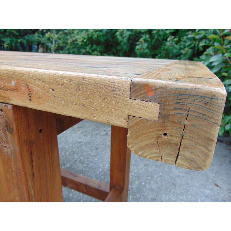 Table de menuisier vintage en bois massif, 1940