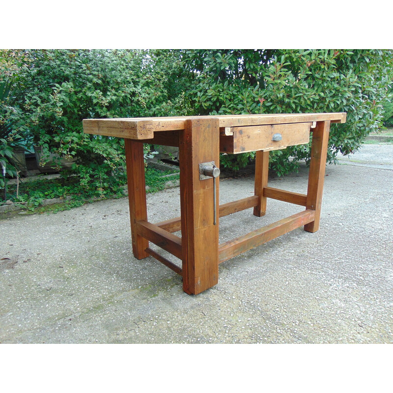 Table de menuisier vintage en bois massif, 1940