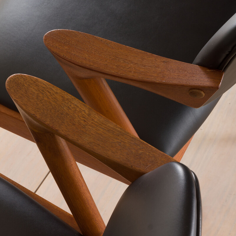 Pair of vintage chairs model 42 in teak and black leather by Kai Kristiansen for Schou Andersen, 1960s