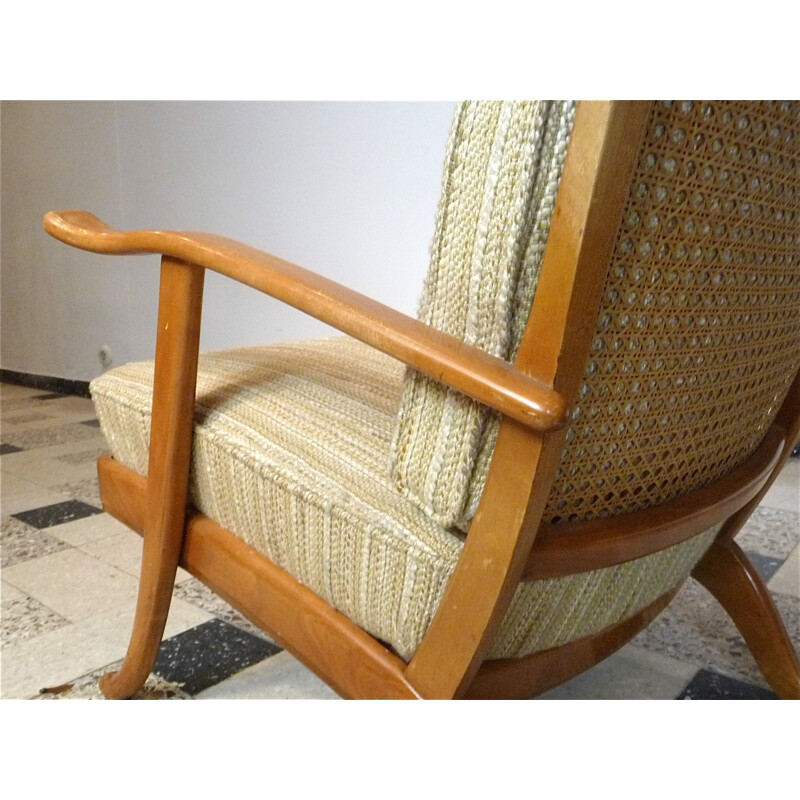 Pair of beige woolen armchairs in wood by Wilhelm Knoll - 1960s