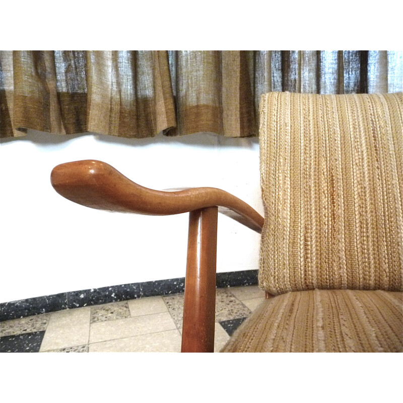 Ein Paar beigefarbene Sessel aus Holz und Wolle von Wilhelm Knoll - 1960