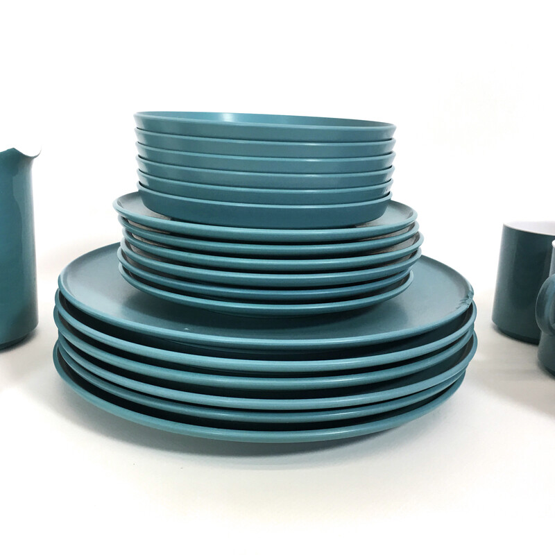 Vintage blauw melamine servies, 1960-1970