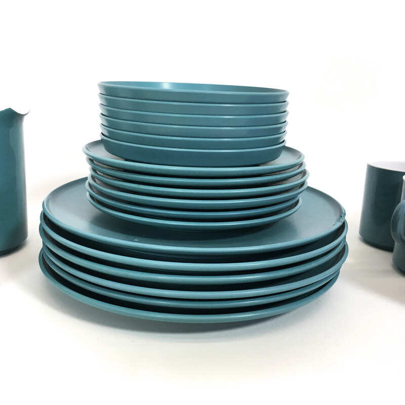 Vintage blue melamine service, 1960-1970