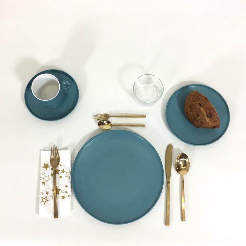 Vintage blauw melamine servies, 1960-1970