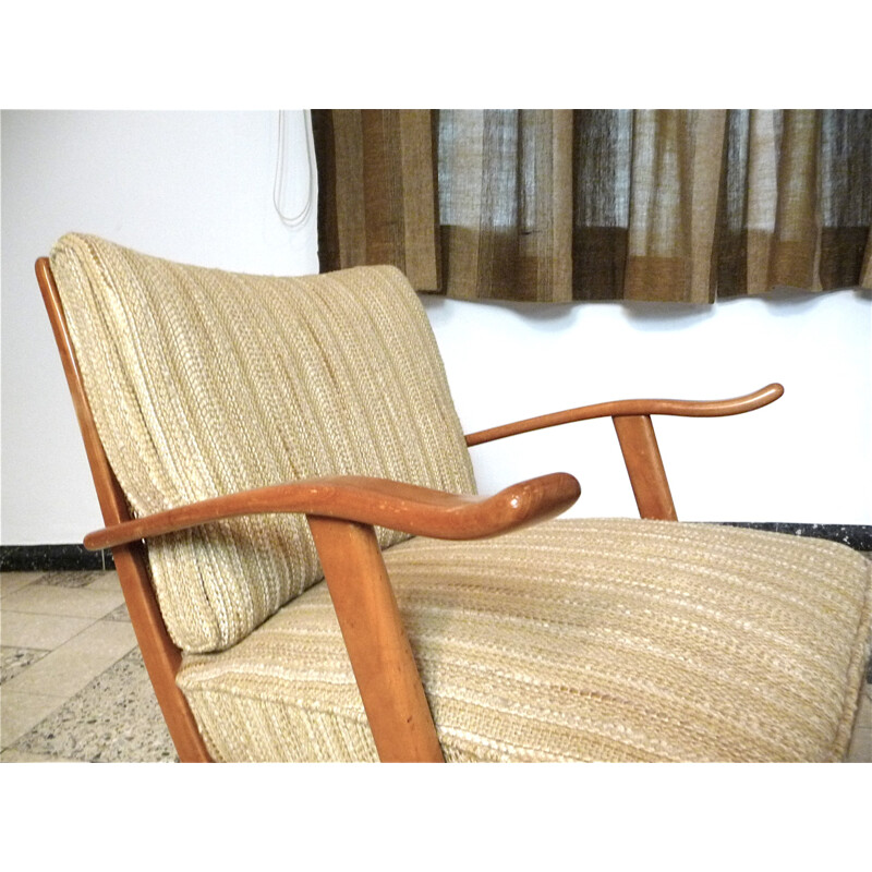 Pareja de sillones de madera y lana beige de Wilhelm Knoll - 1960