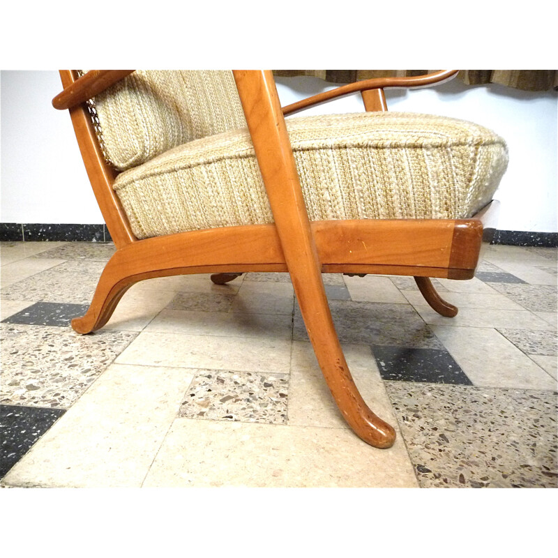 Paire de fauteuils beige en bois et en laine de Wilhelm Knoll - 1960