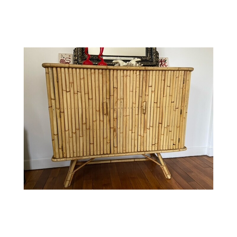 Credenza vintage in bambù, Francia 1950-1960