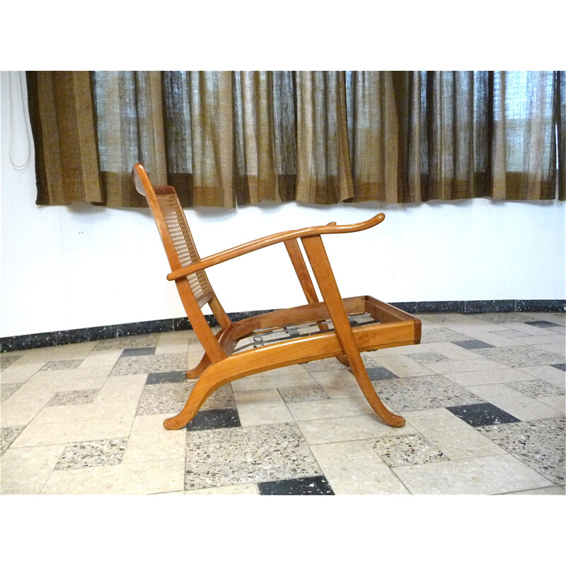 Pair of beige woolen armchairs in wood by Wilhelm Knoll - 1960s