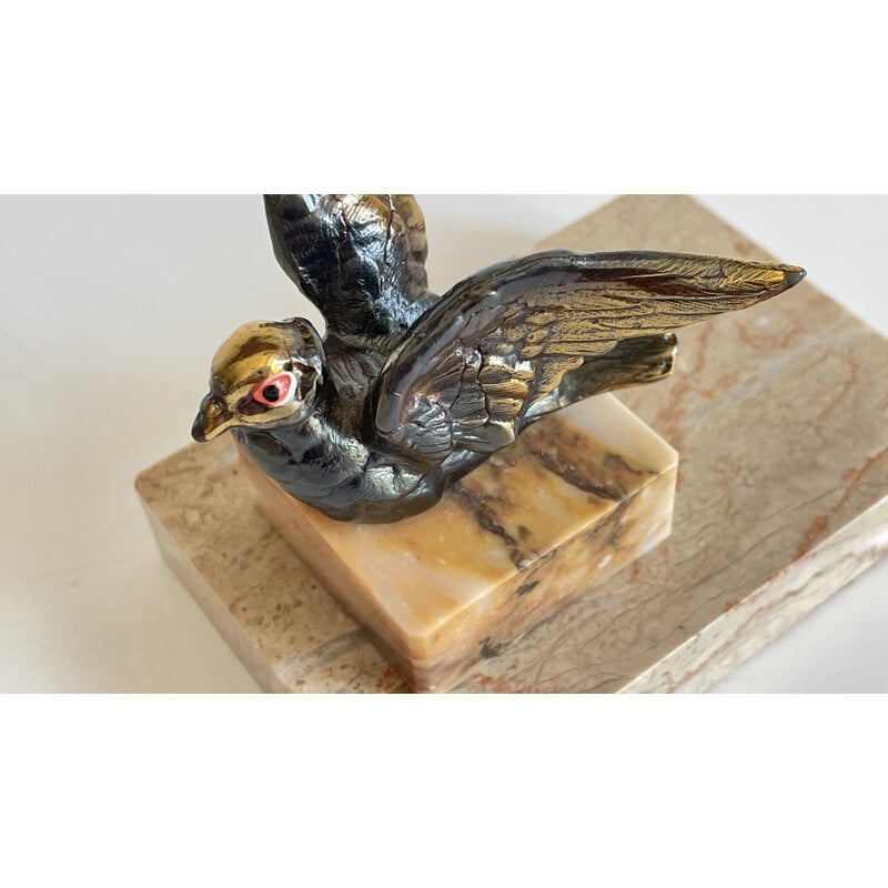 Presse-papier vintage Art Déco Oiseau sur marbre