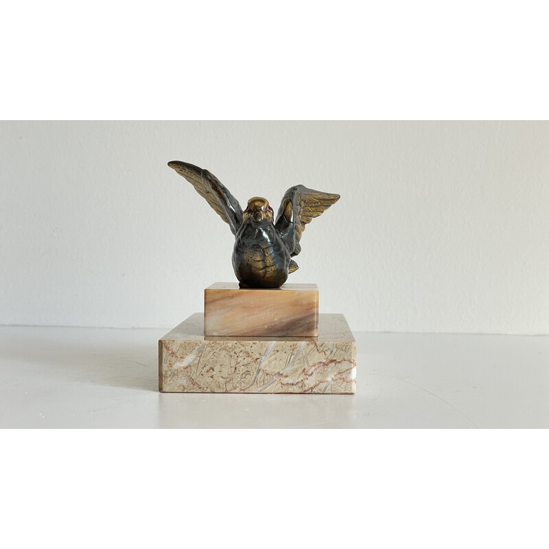 Vintage Art Deco Briefbeschwerer Vogel auf Marmor