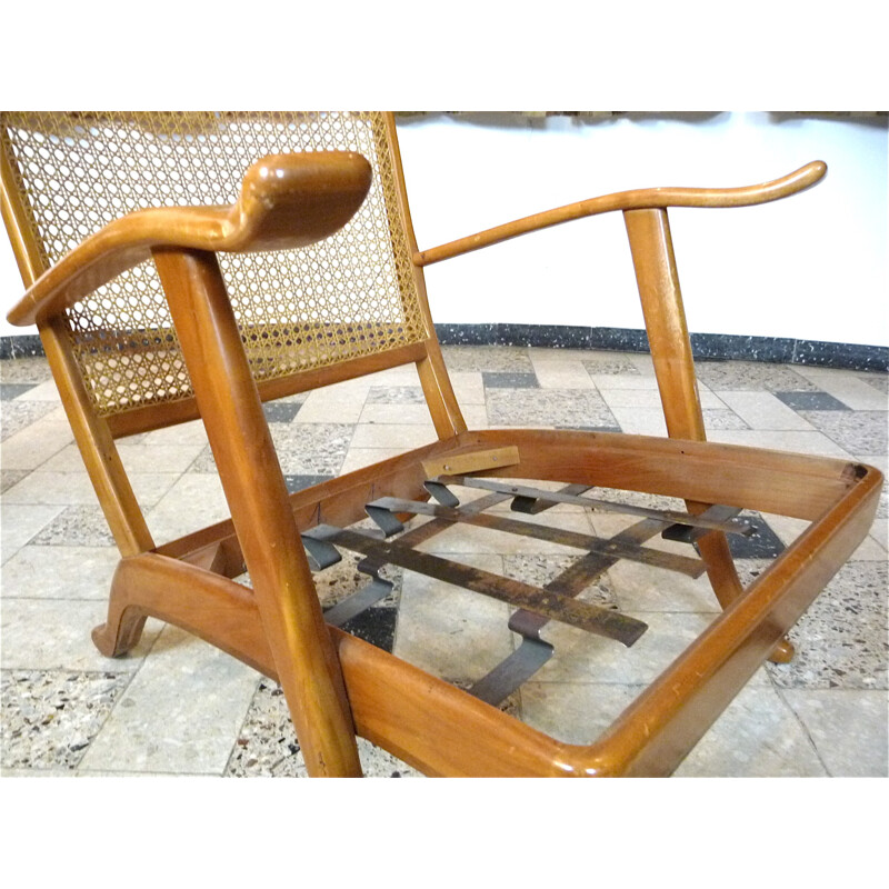 Paar beige houten en wollen fauteuils van Wilhelm Knoll - 1960