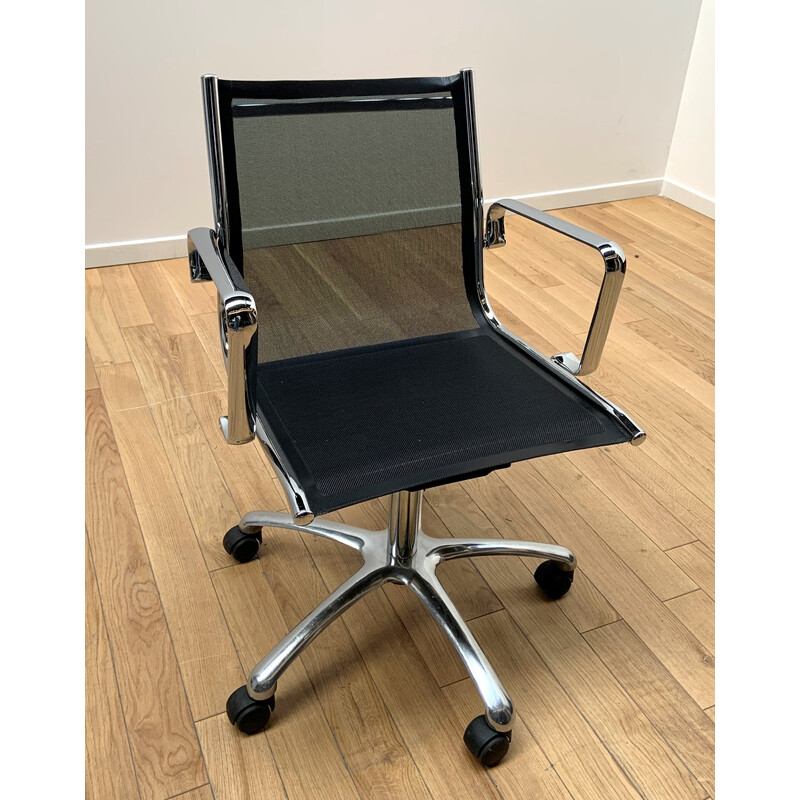 Vintage office chair in black mesh and chrome aluminum