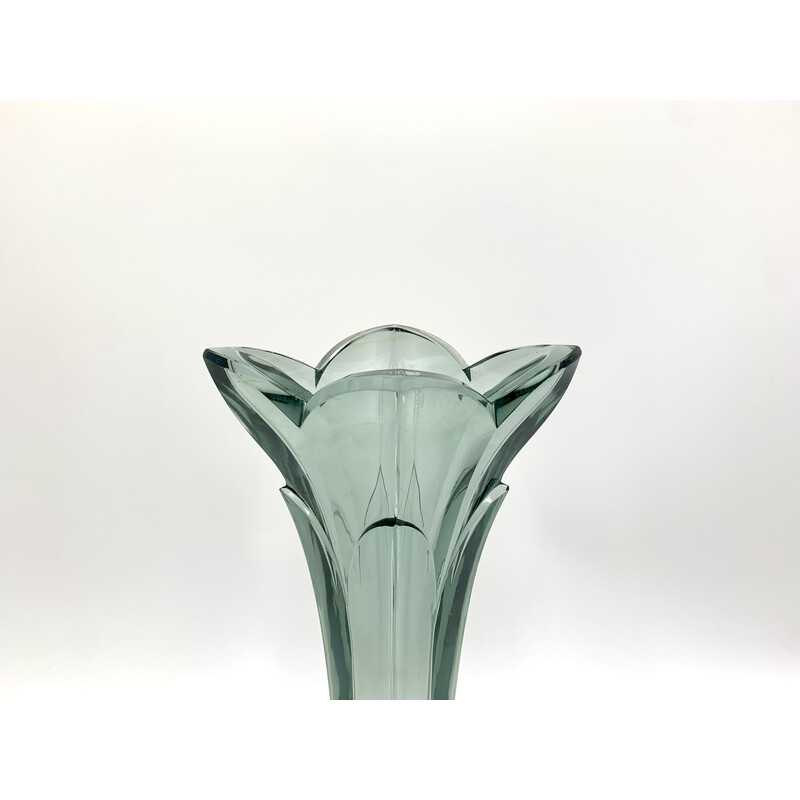 Vase Art Déco vintage bleu, République Tchèque 1930