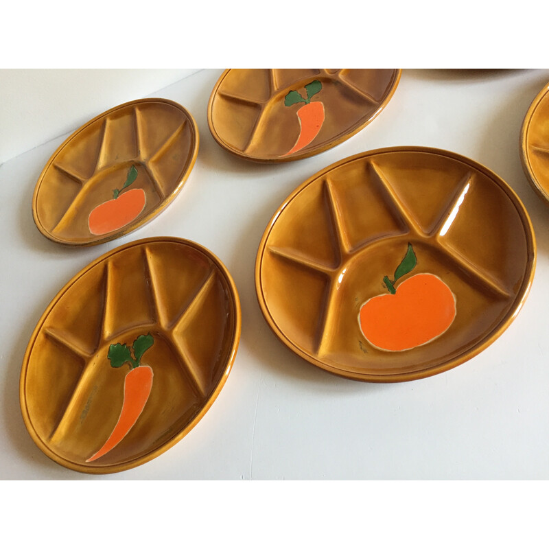 Set of 6 vintage compartmentalized plates, 1970s