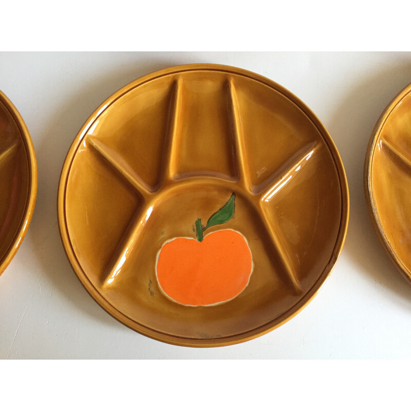 Set of 6 vintage compartmentalized plates, 1970s