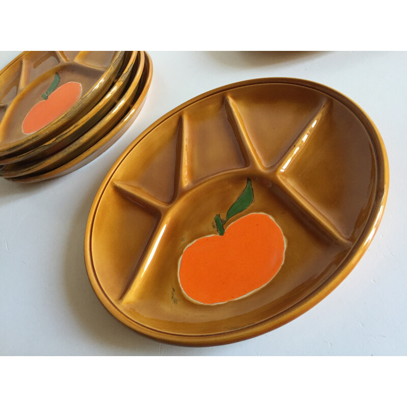 Set of 6 vintage compartmentalized plates, 1970s