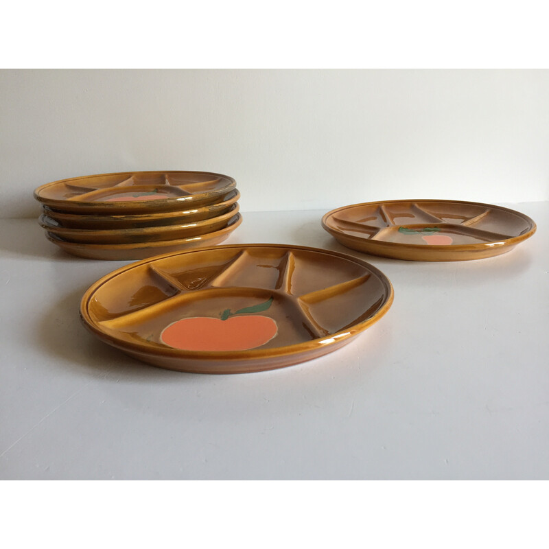 Set of 6 vintage compartmentalized plates, 1970s