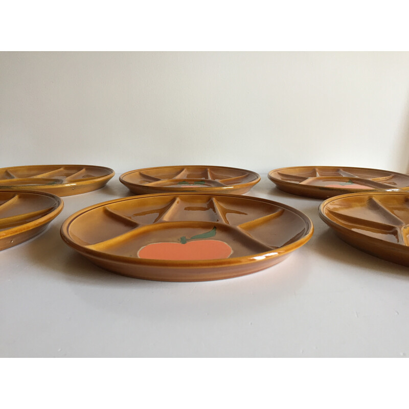 Set of 6 vintage compartmentalized plates, 1970s