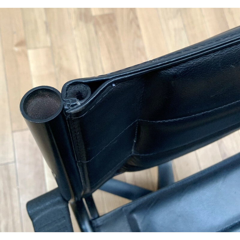 Vintage metal and black leather office chair