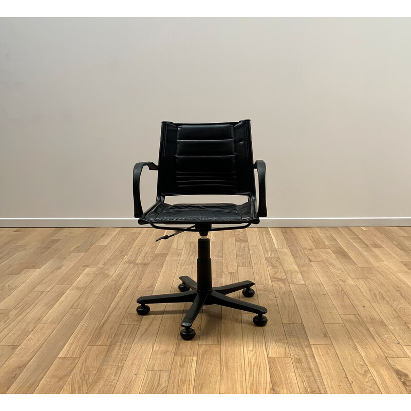 Vintage metal and black leather office chair