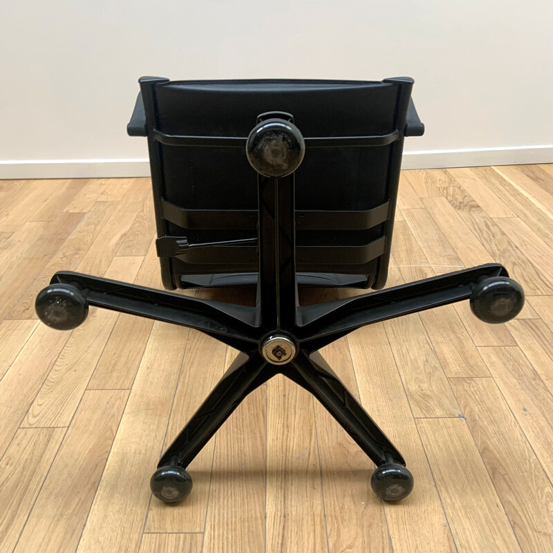 Cadeira de escritório em metal vintage e couro preto