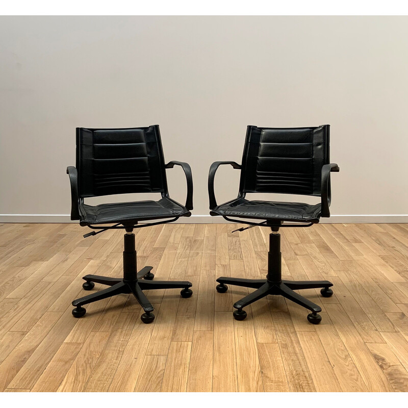 Vintage metal and black leather office chair