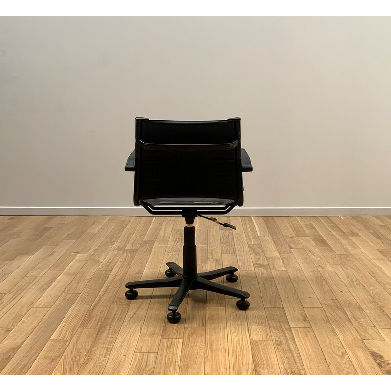 Vintage metal and black leather office chair