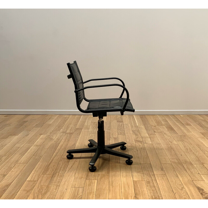 Fauteuil de bureau vintage en métal et cuir noir