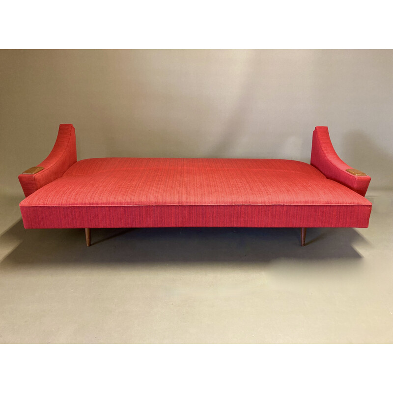 Vintage teak, wool and silk sofa, 1950