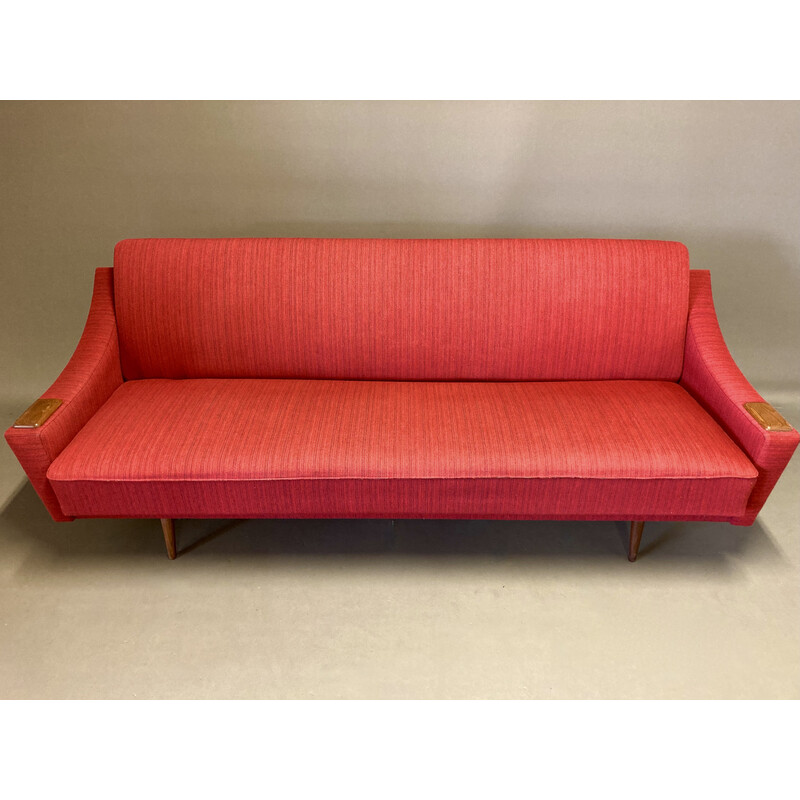 Vintage teak, wool and silk sofa, 1950