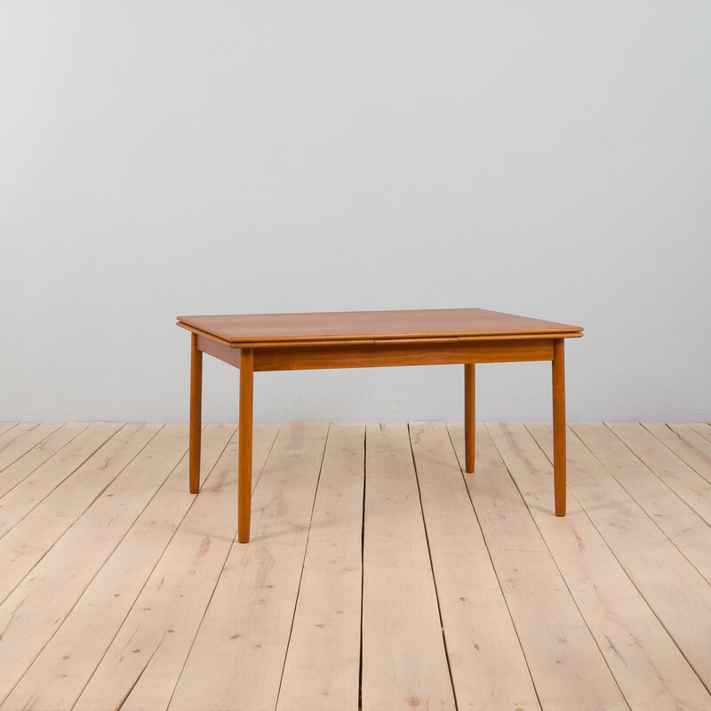 Mesa de comedor danesa vintage de teca de extensión rectangular, años 60