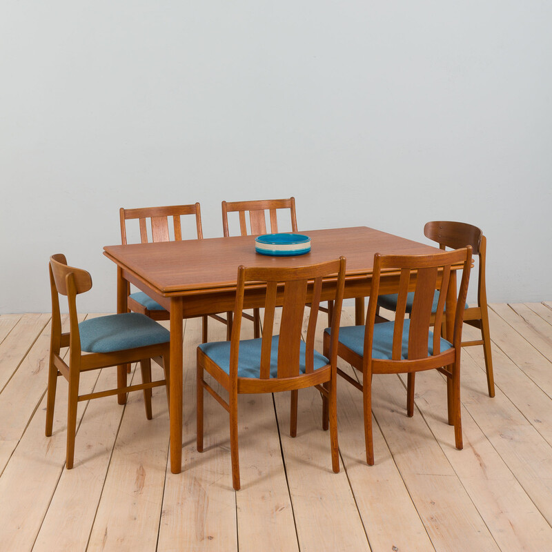 Vintage Danish rectangular extension teak dining table, 1960s